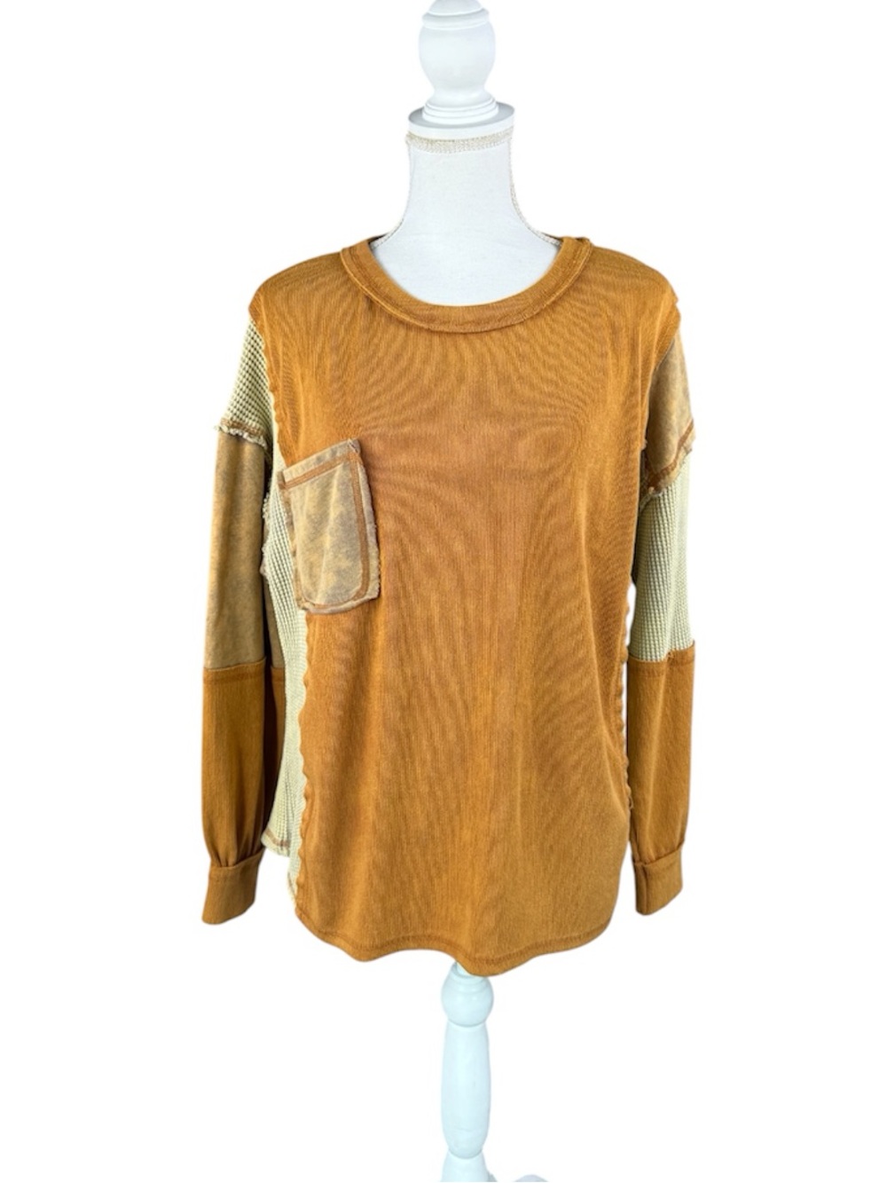 Sage & Fig Rust Color Block Waffle Knit Long Sleeve Top